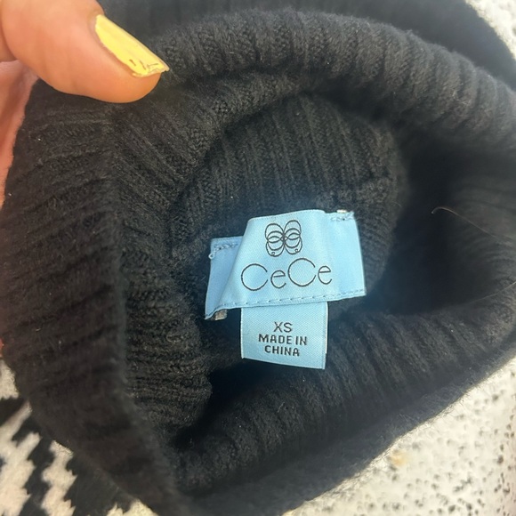 CeCe Black and White Patterned Turtleneck Sweater - Picture 3 of 9